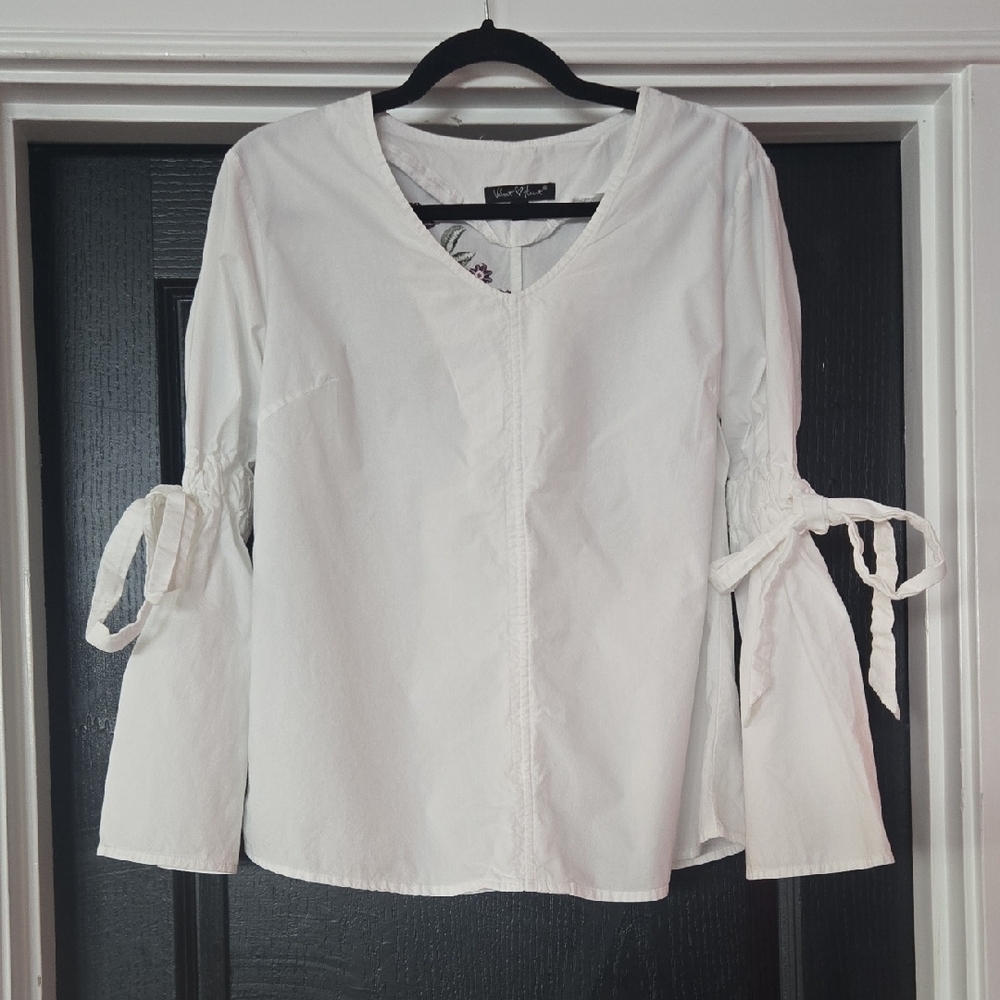 Velvet Heart 100% Cotton White Bell Sleeve Embroidered Boho Top Size Small - Picture 2 of 11